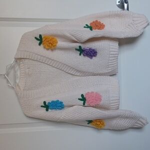 Dreamers By Debut White Chunky Knit Pineapple Cardigan Sweater ** Sz M/L